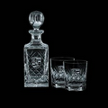 Crystal Medallion Decanter and 2 On The Rocks Glasses